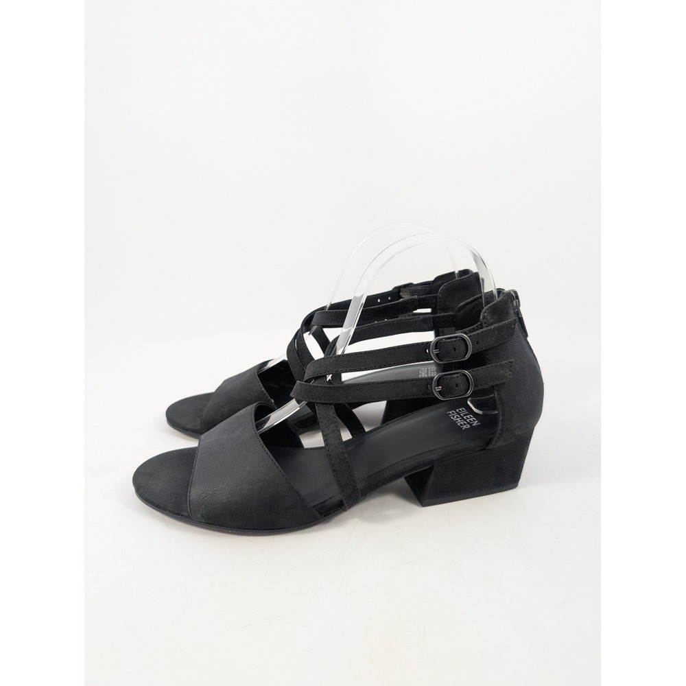 Eileen Fisher Kyra Black Leather Strappy Block Heel Sandals Womens Size 8.5 - Picture 4 of 8